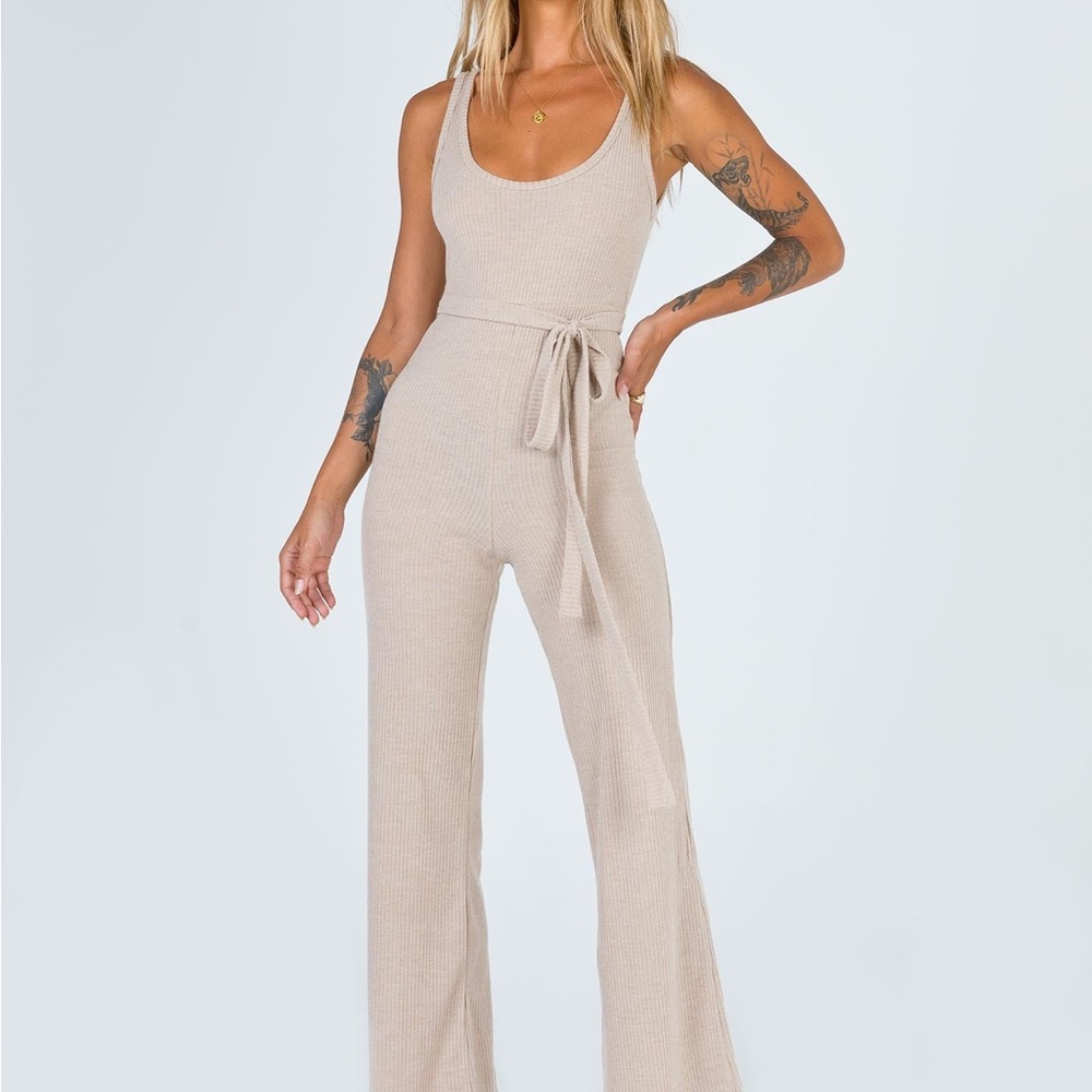 Princess Polly Beige Sleeveless Knit Jumpsuit